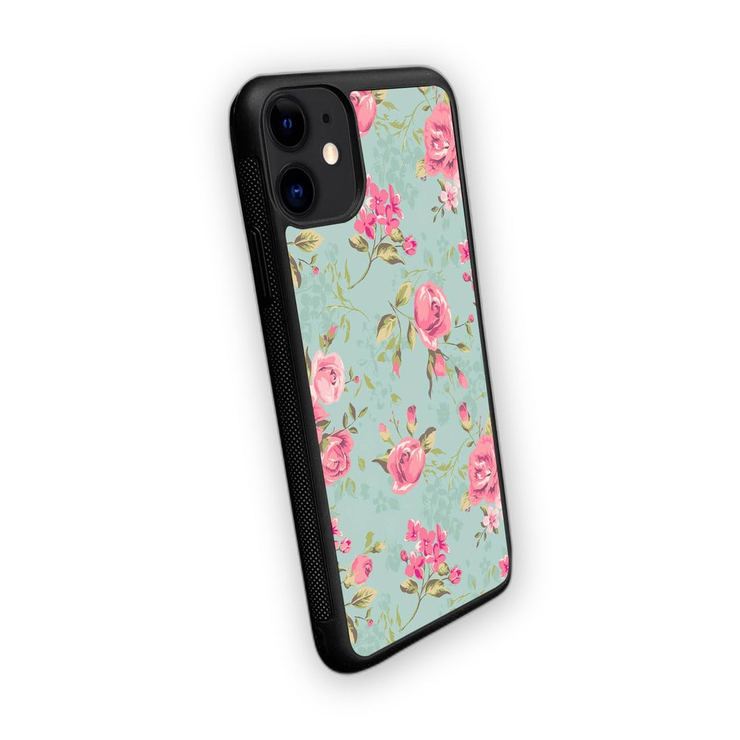 Teal Pink Flowers Glass iPhone Case for iPhone 11 | Macmerise