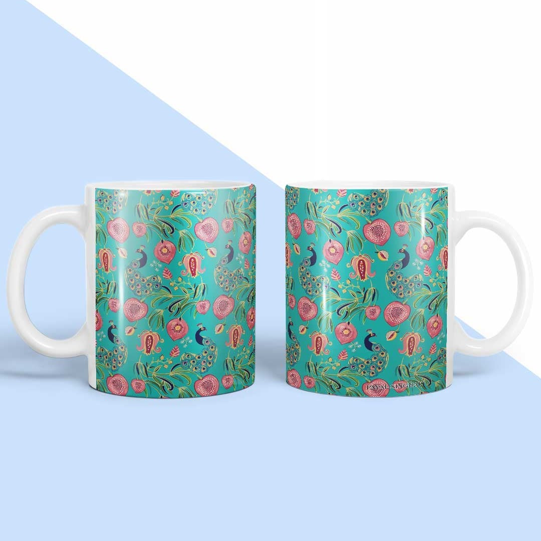 Payal Singhal Anaar and Mor Teal Coffee Mug | Macmerise