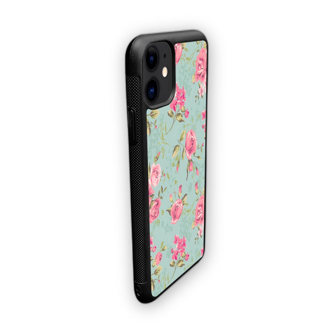 Teal Pink Flowers Glass iPhone Case for iPhone 11 | Macmerise