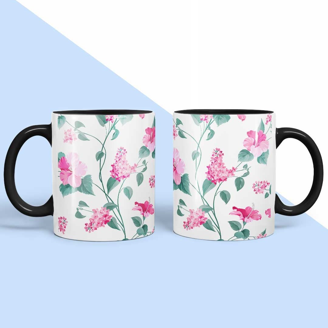 Sk Hibiscus Blush Black Coffee Mug | Macmerise