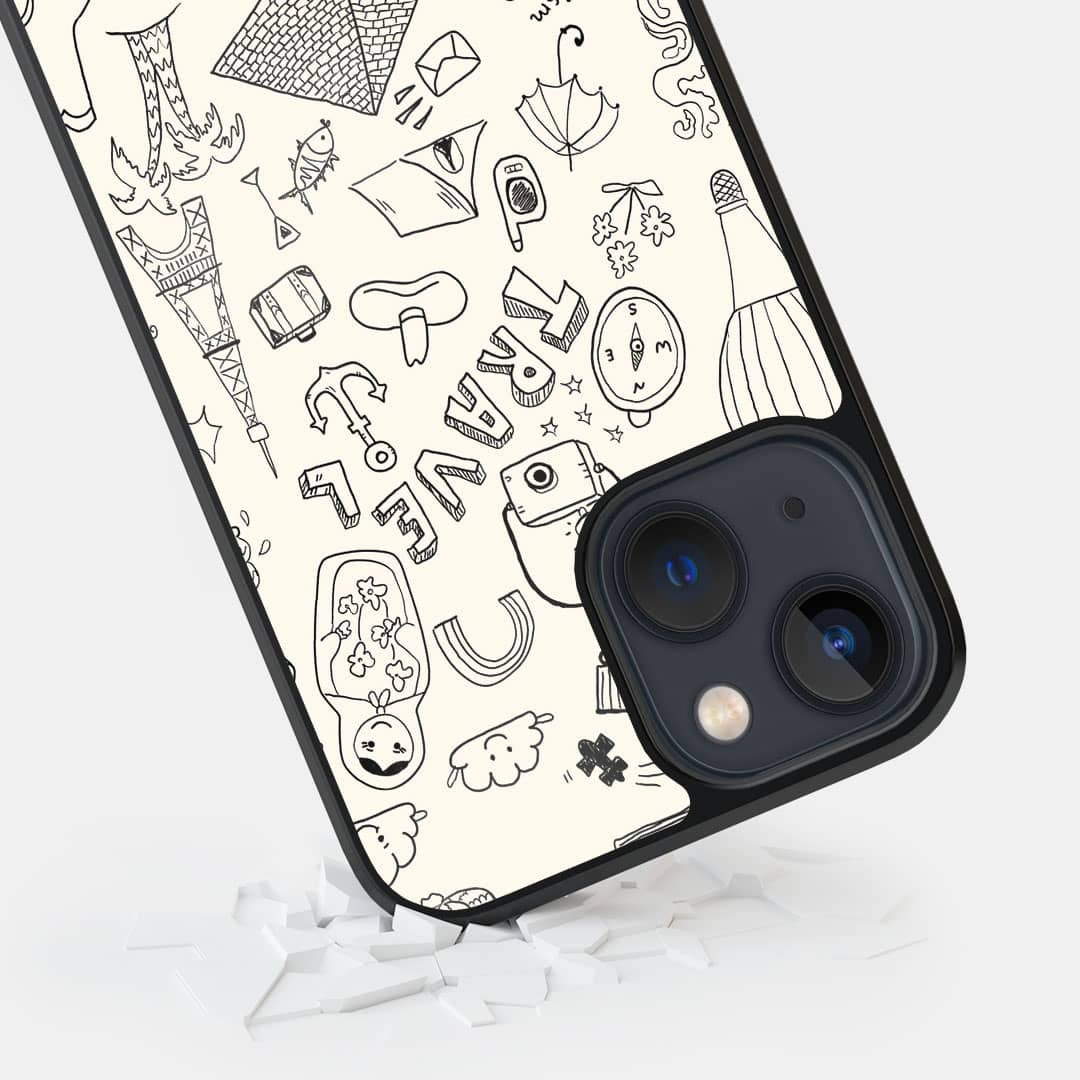 Travel Doodle White Glass iPhone Case for iPhone 13 Mini | Macmerise
