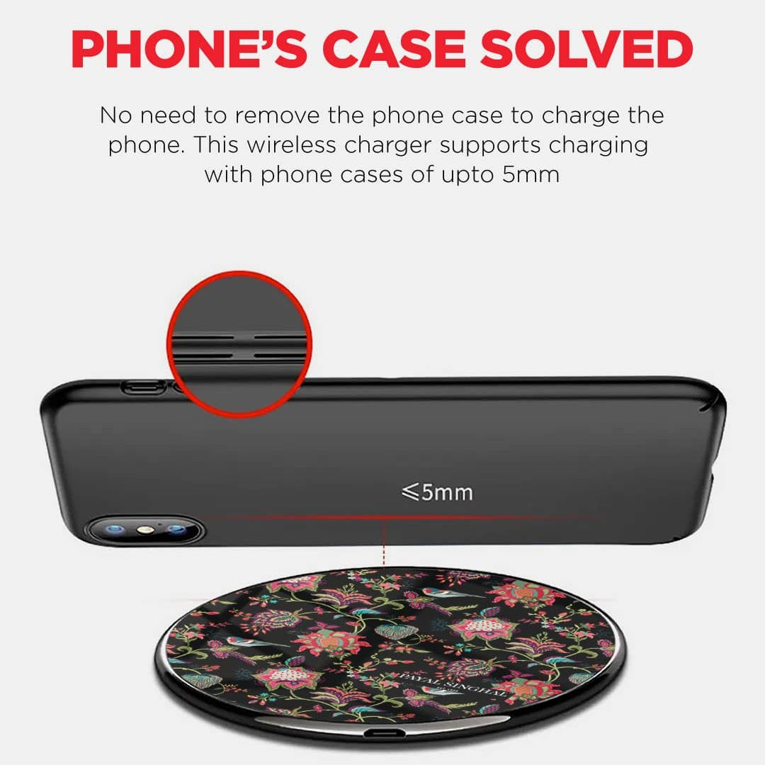 Payal Singhal Chidiya Black Wireless Charger 15w Glass | Macmerise
