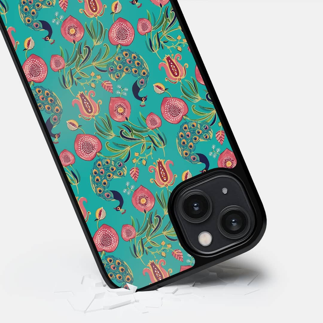 Payal Singhal Anaar and Mor iPhone 14 Cover Teal - detail view | Macmerise