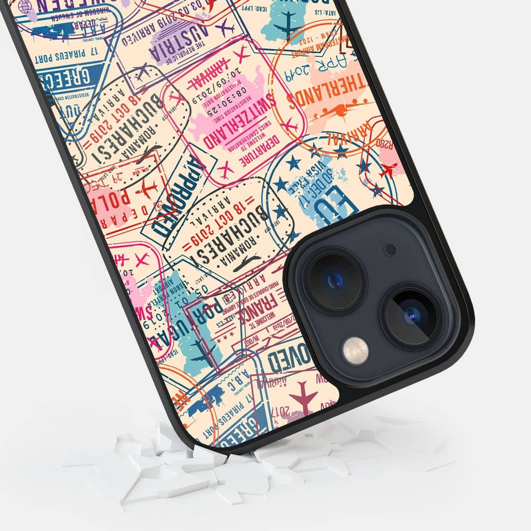 Immigration Stamps Beige Glass iPhone Case for iPhone 13 Mini | Macmerise