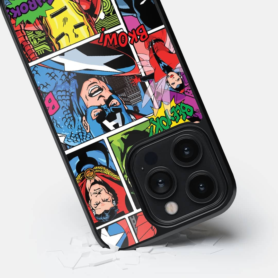 Comic Superheroes Mashup Glass iPhone Case for iPhone 14 Pro | Macmerise