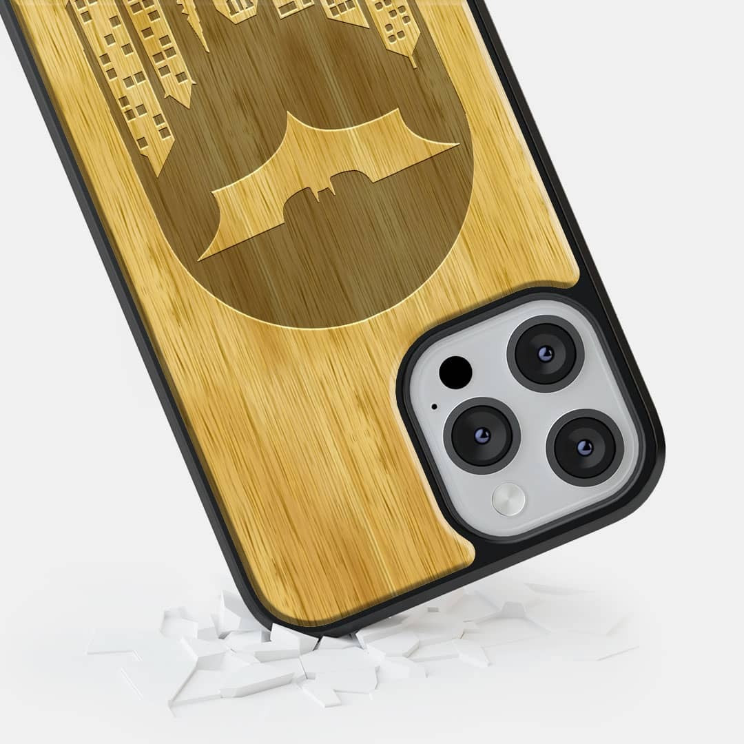 Bat Signal Glass iPhone Case for iPhone 13 Pro Max Oak Wood | Macmerise