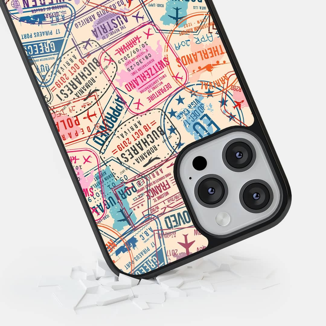 Immigration Stamps Beige Glass iPhone Case for iPhone 12 Pro | Macmerise