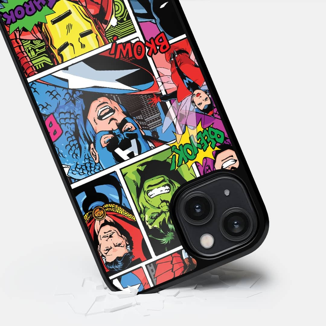 Comic Superheroes Mashup Glass iPhone Case for iPhone 14 | Macmerise