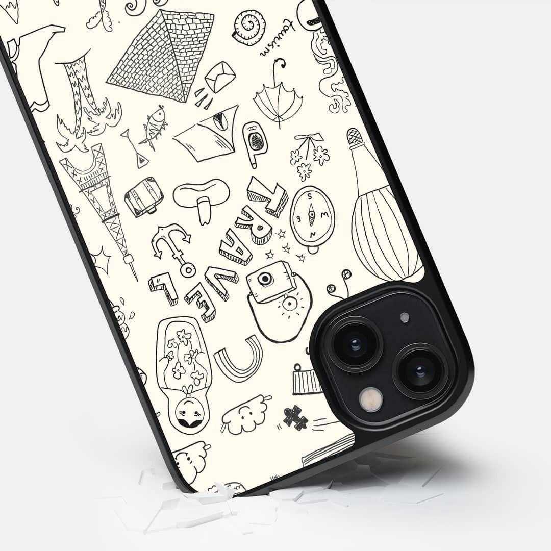 Travel Doodle White Glass iPhone Case for iPhone 14 Plus | Macmerise