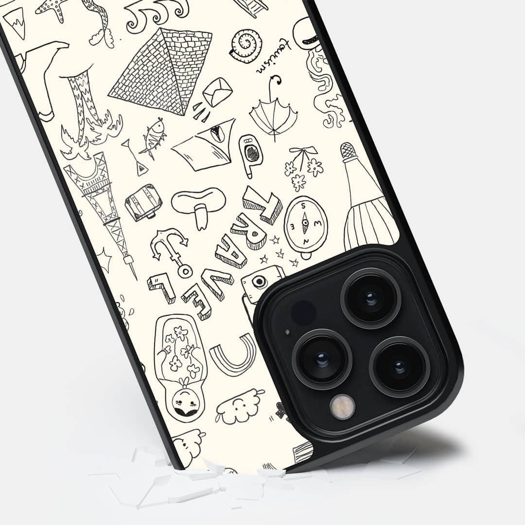 Travel Doodle White Glass iPhone Case for iPhone 14 Pro Max | Macmerise