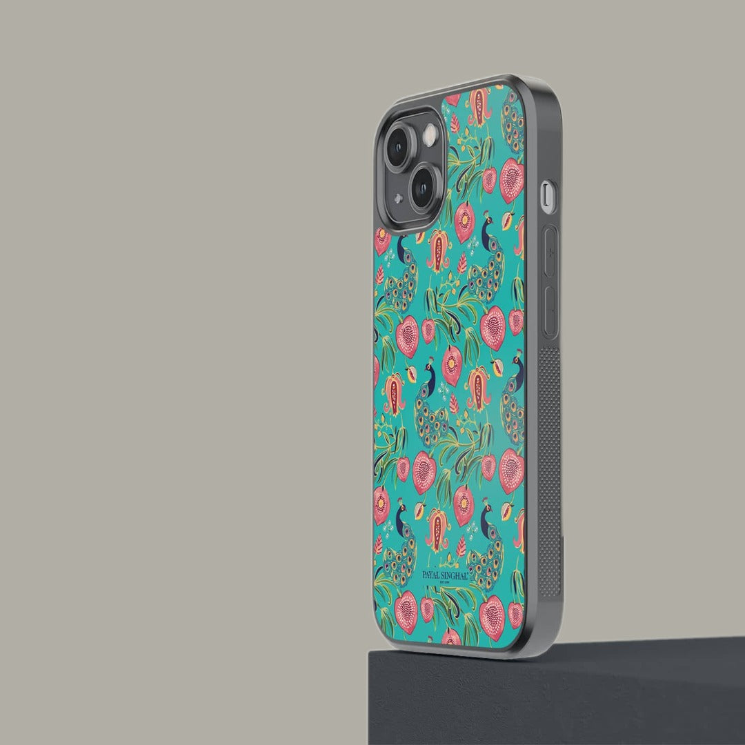 Payal Singhal Anaar and Mor iPhone 14 Cover Teal - detail view | Macmerise