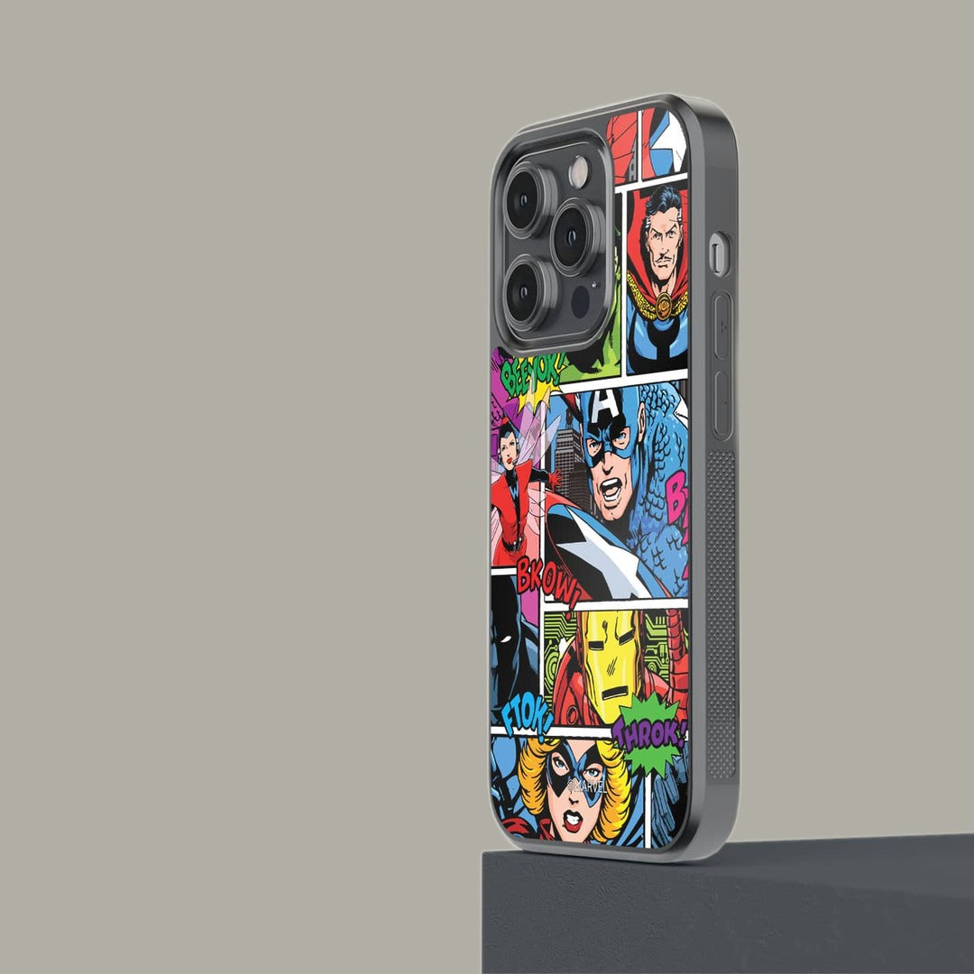 Comic Superheroes Mashup Glass iPhone Case for iPhone 14 Pro | Macmerise