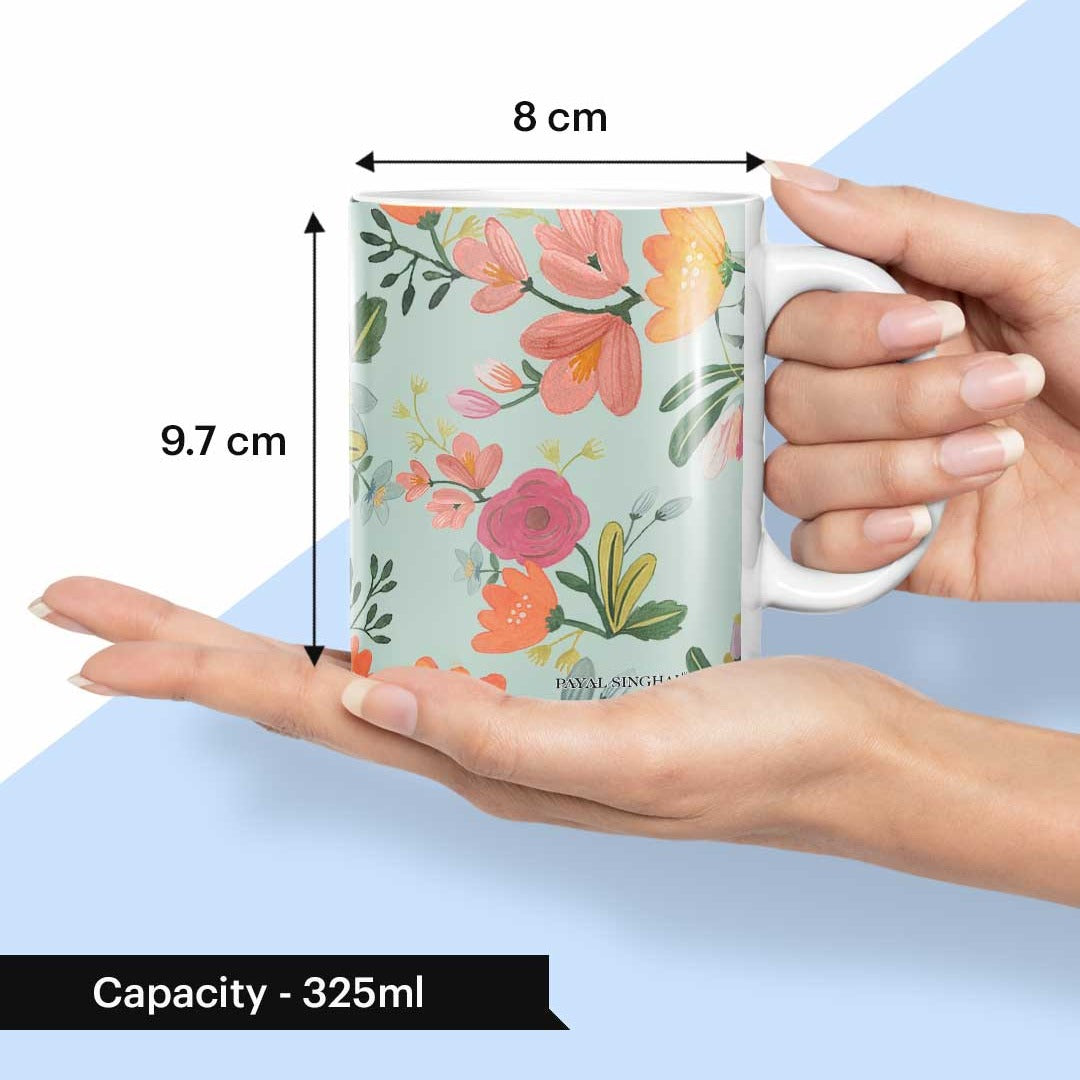 Payal Singhal Aqua Handpainted Flower Coffee Mug | Macmerise