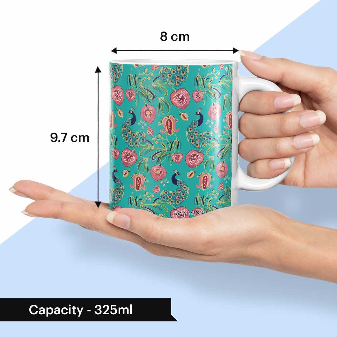 Payal Singhal Anaar and Mor Teal Coffee Mug | Macmerise