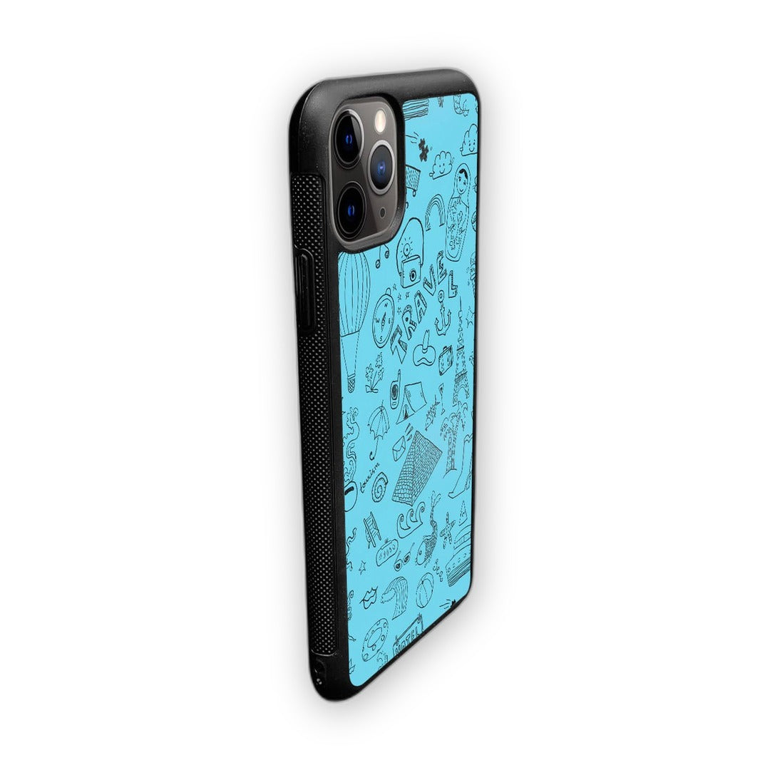 Travel Doodle Blue Glass iPhone Case for iPhone 11 Pro | Macmerise