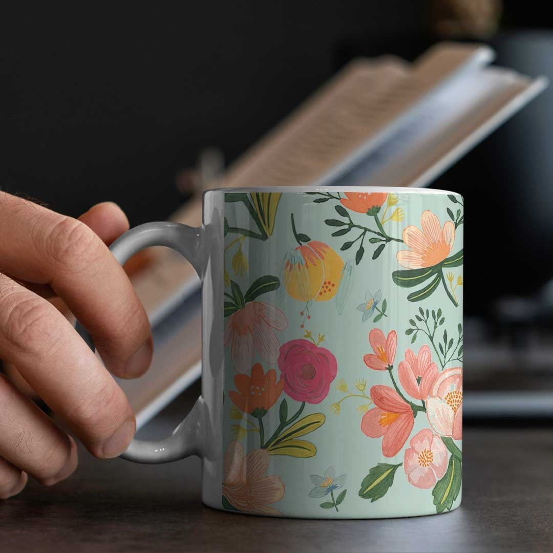 Payal Singhal Aqua Handpainted Flower Coffee Mug | Macmerise