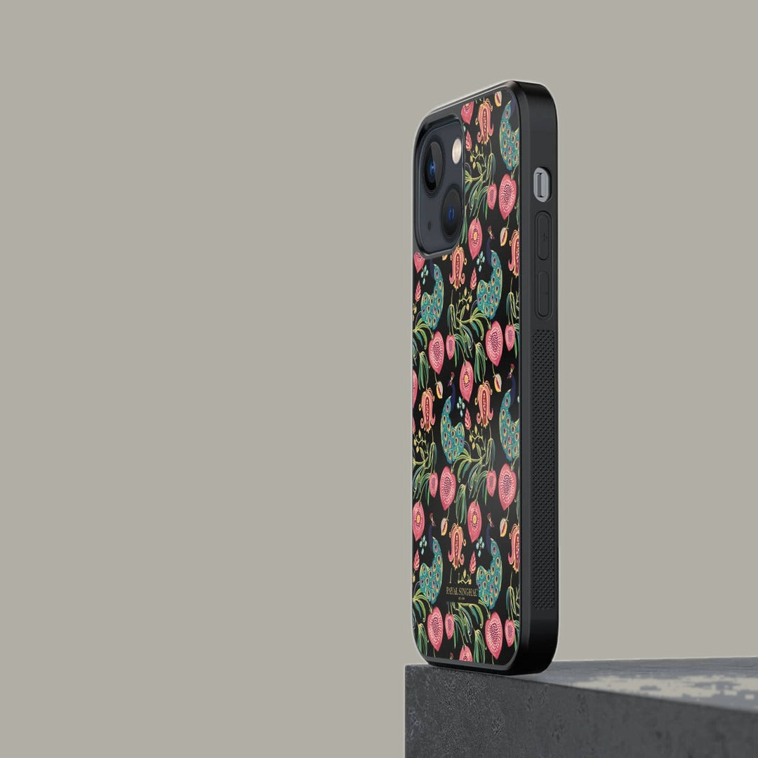 Payal Singhal Anaar and Mor Black Glass iPhone Case for iPhone 13 | Macmerise
