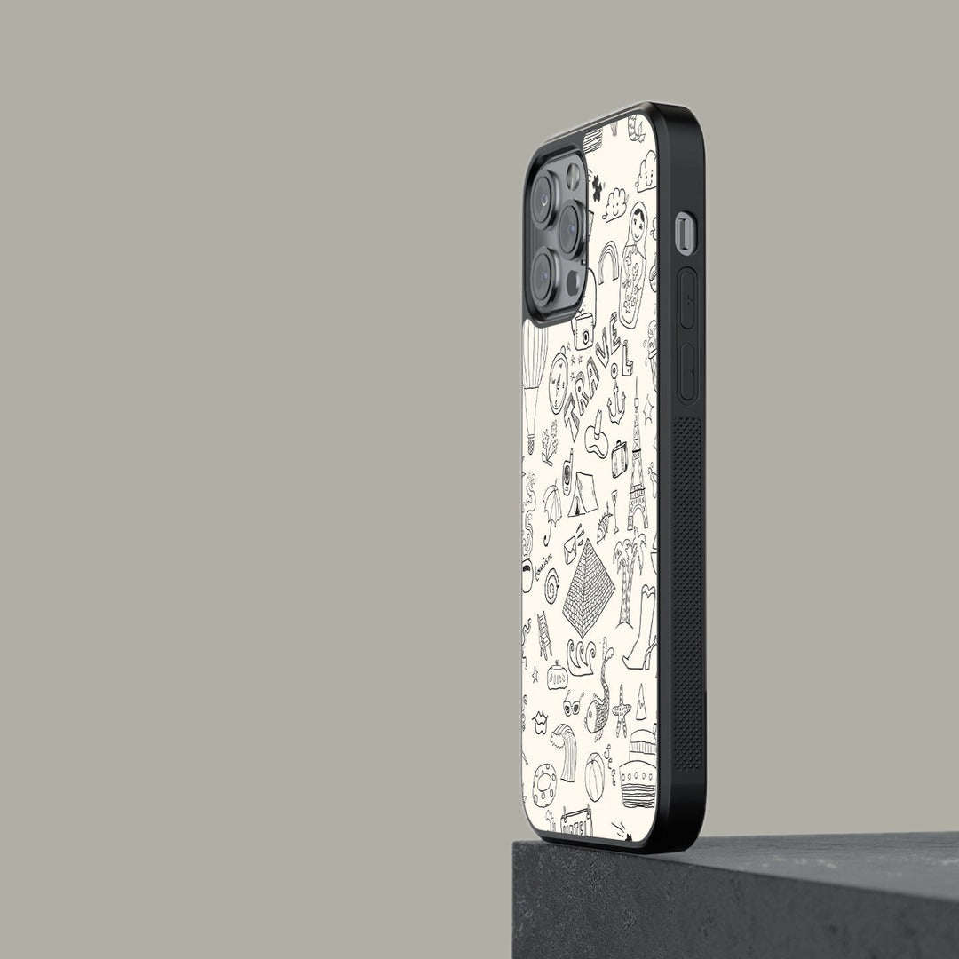 Travel Doodle White Glass iPhone Case for iPhone 12 Pro | Macmerise