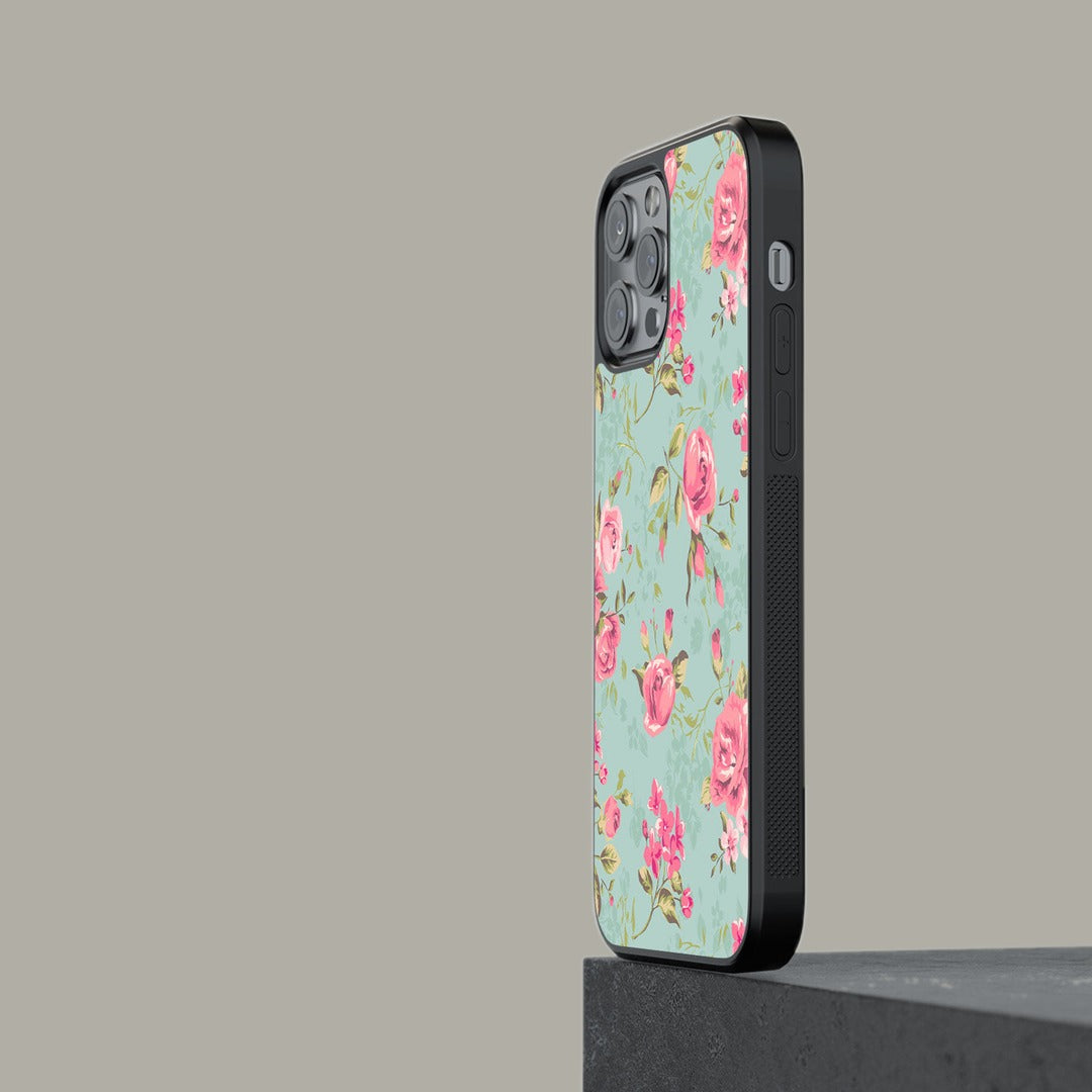 Teal Pink Flowers Glass iPhone Case for iPhone 12 Pro | Macmerise