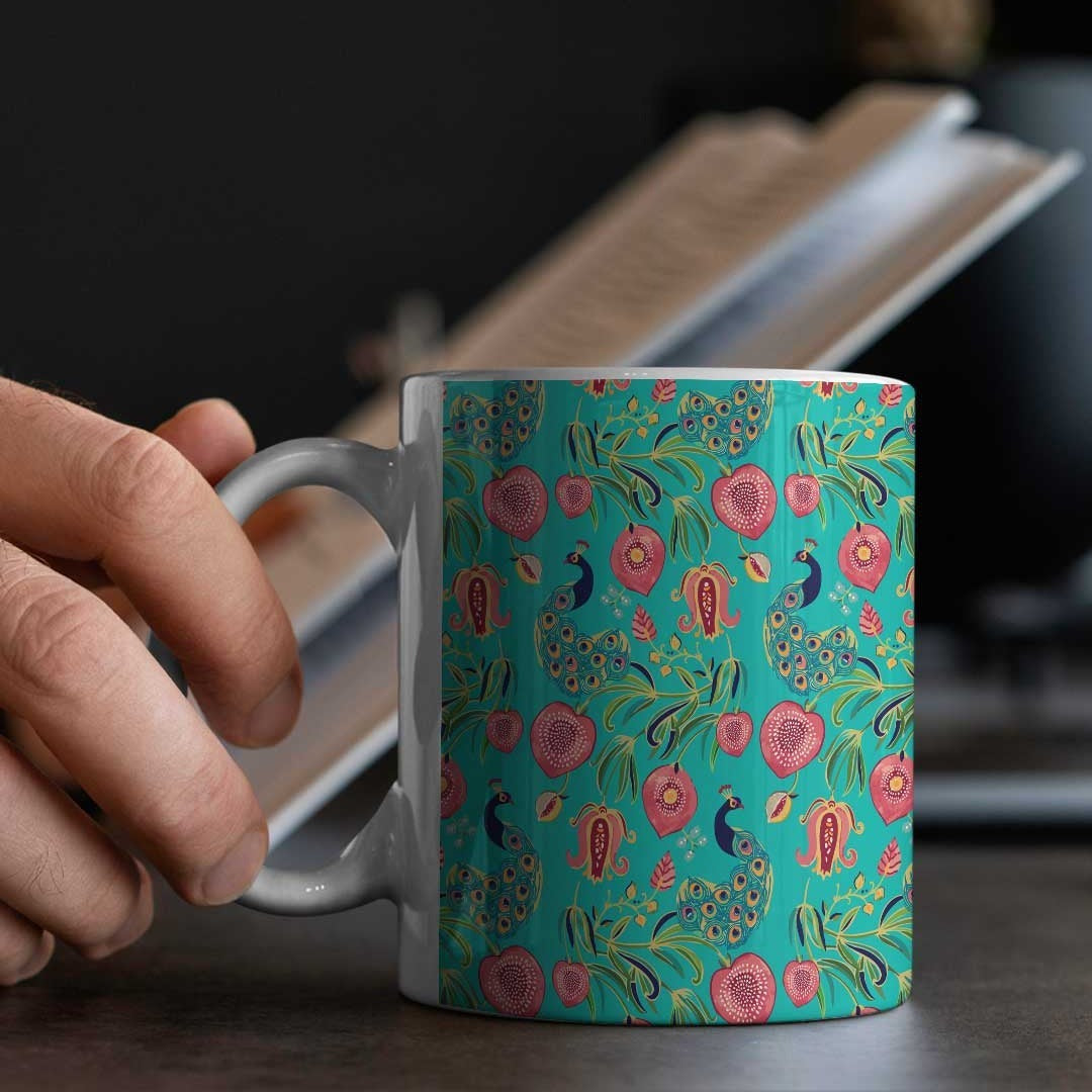 Payal Singhal Anaar and Mor Teal Coffee Mug | Macmerise