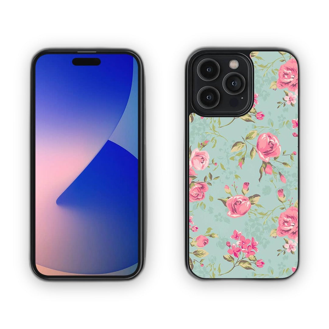 Teal Pink Flowers Glass iPhone Case for iPhone 14 Pro Max | Macmerise