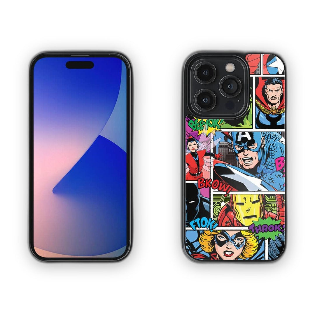 Comic Superheroes Mashup Glass iPhone Case for iPhone 14 Pro | Macmerise