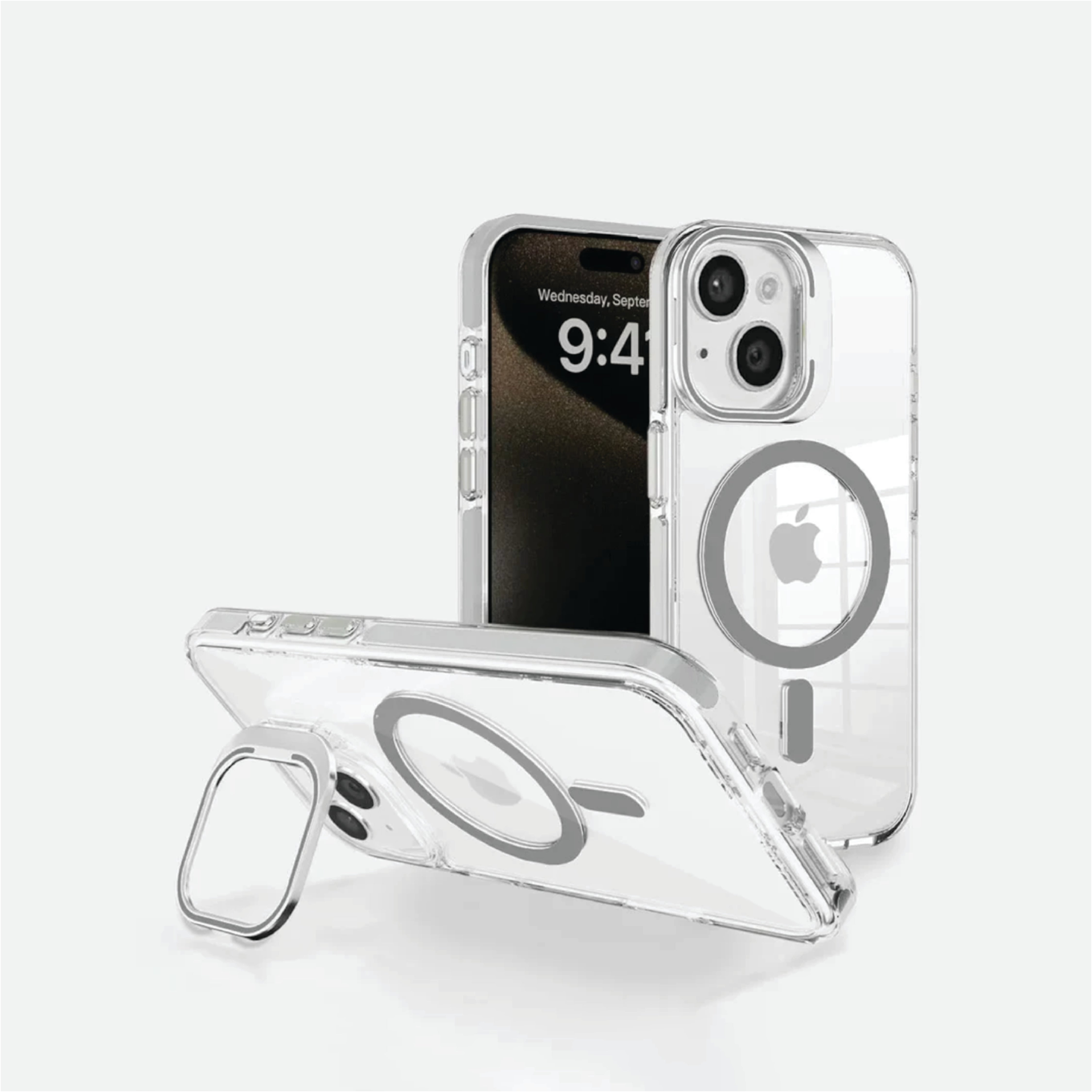 Basics - iPhone 15 Plus Cover - Clear Kickstand