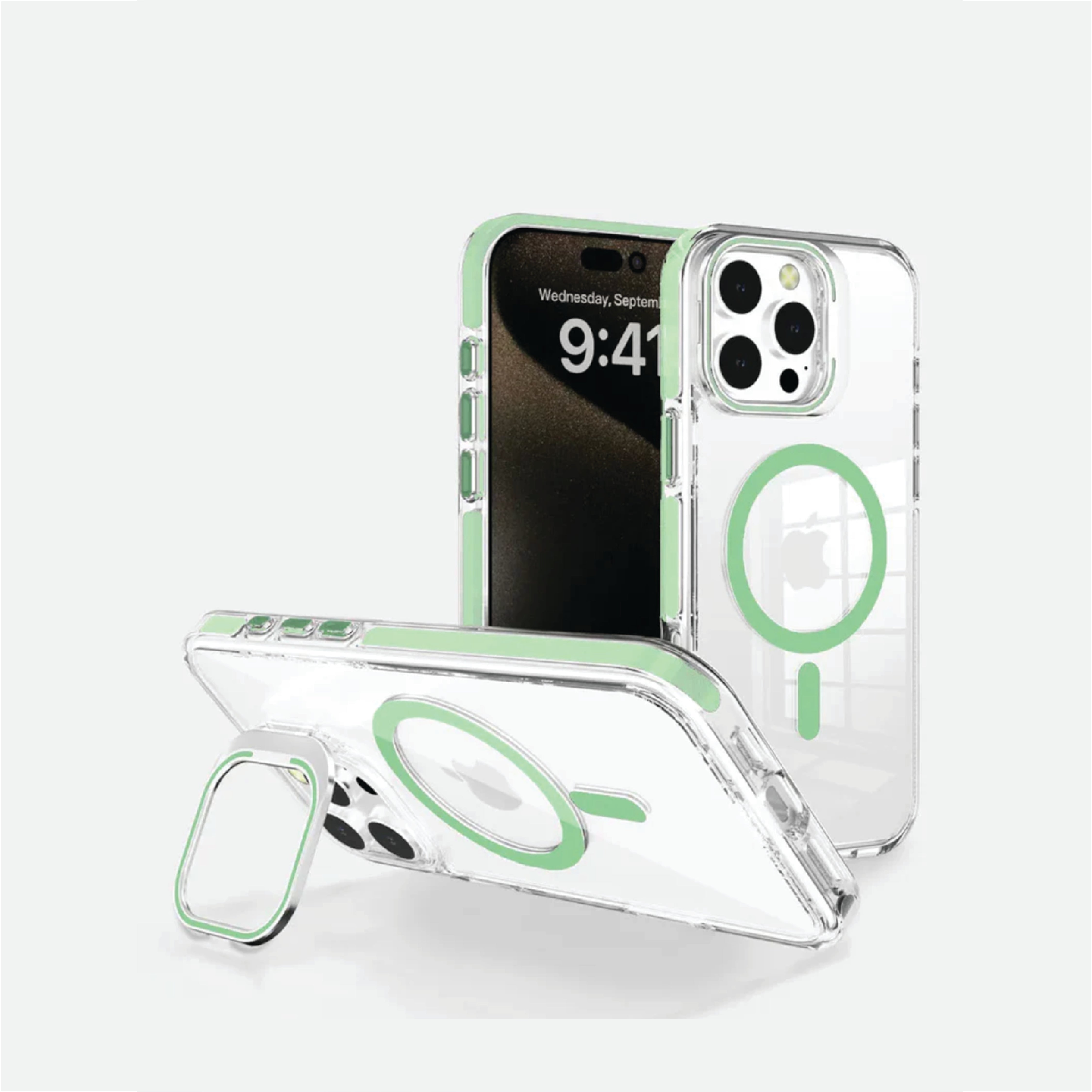 Basics - iPhone 15 Pro Cover - Clear Kickstand