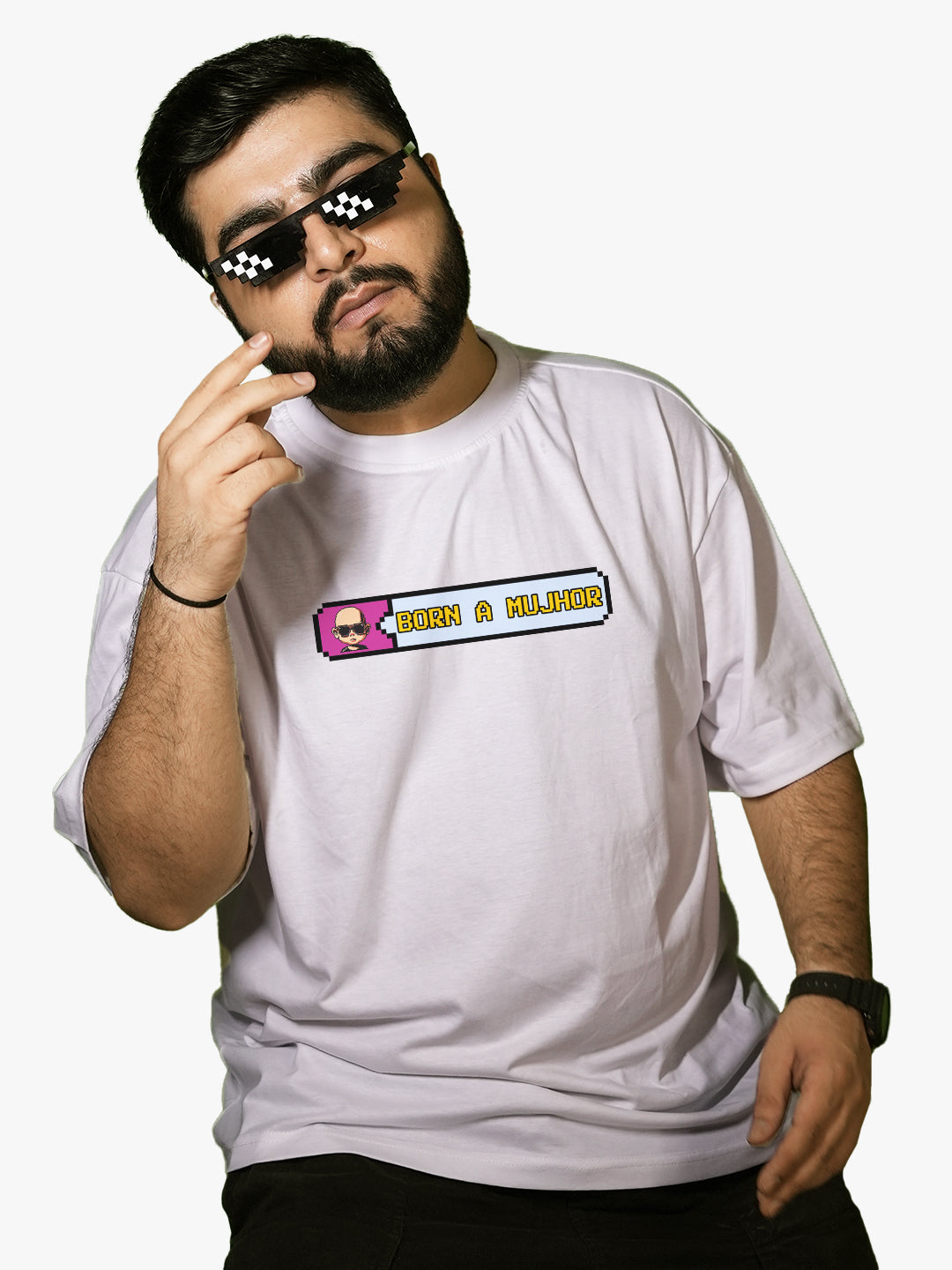 Born a Mujhor - Mens Oversized T-Shirt White