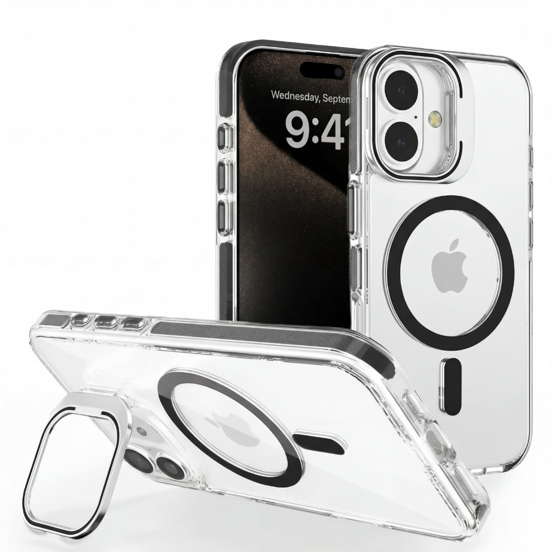 Clear Kickstand iPhone Case for iPhone 16 Black | Macmerise