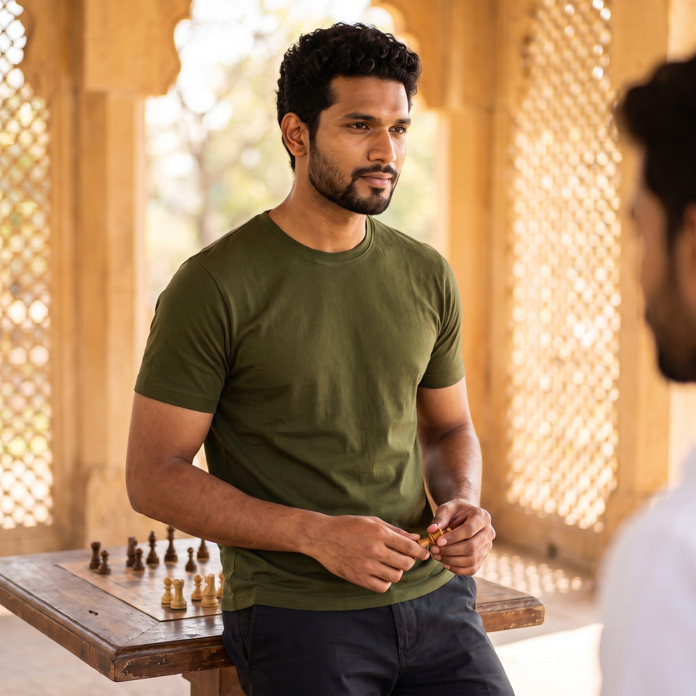 Classic Olive Green Unisex T-Shirt - detail view | Macmerise