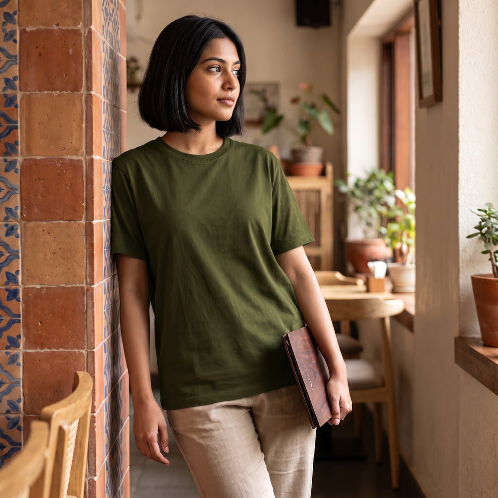 Classic Olive Green Unisex T-Shirt - detail view | Macmerise
