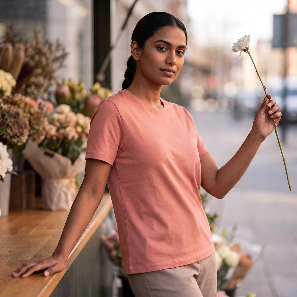 Classic Salmon Pink Unisex T-Shirt - detail view | Macmerise