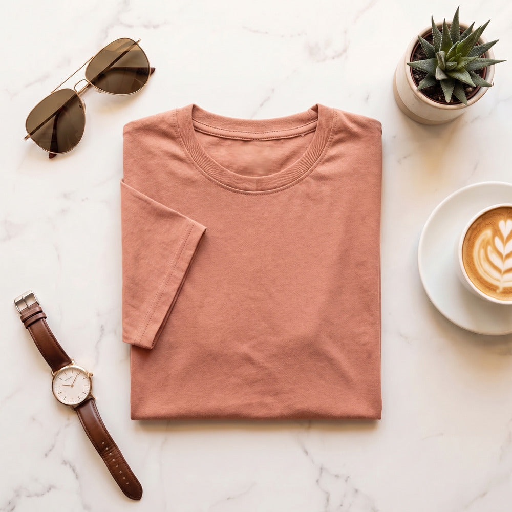 Classic Salmon Pink Unisex T-Shirt - detail view | Macmerise