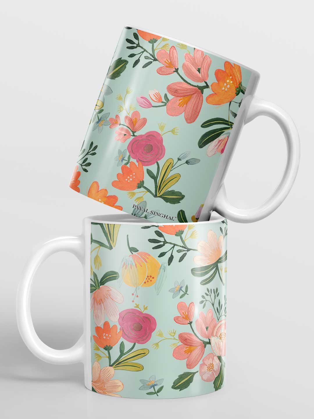 Payal Singhal Aqua Handpainted Flower - Coffee Mug