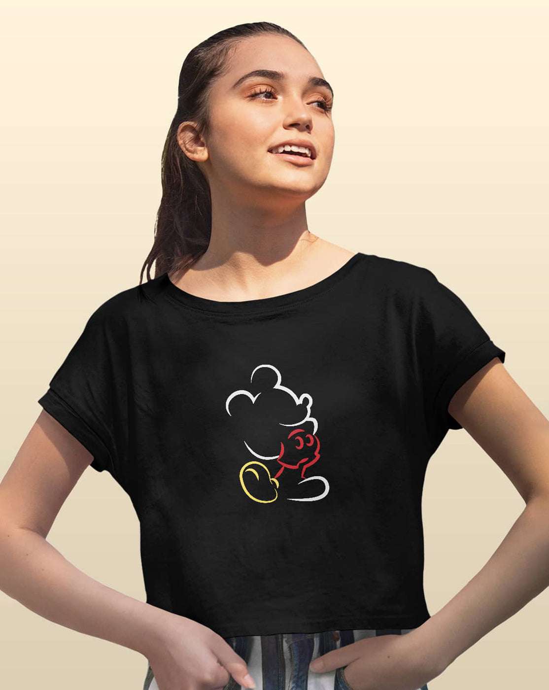 Mickey Silhouette Stroke - Womens Crop Top Black XXL