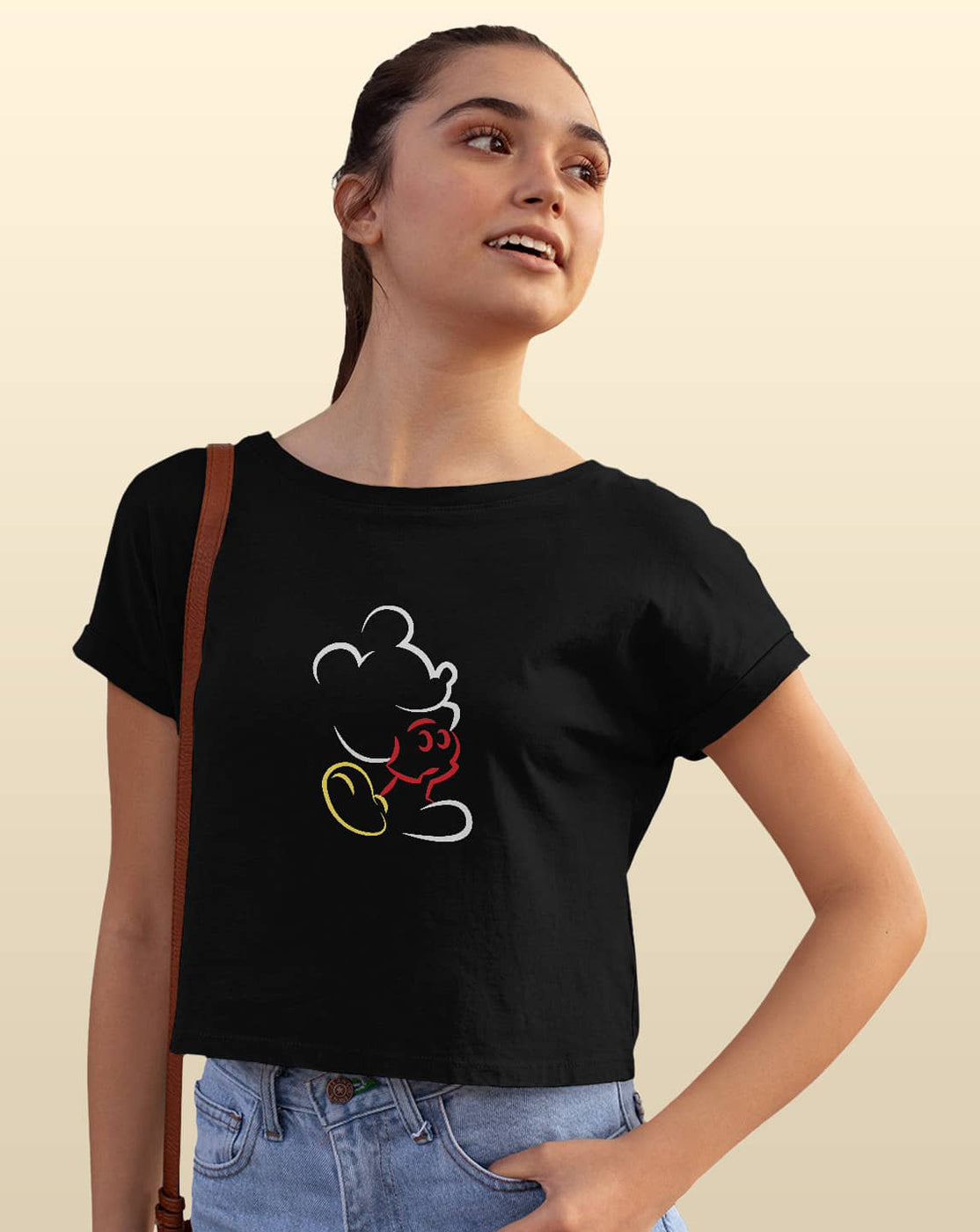 Mickey Silhouette Stroke - Womens Crop Top Black XXL