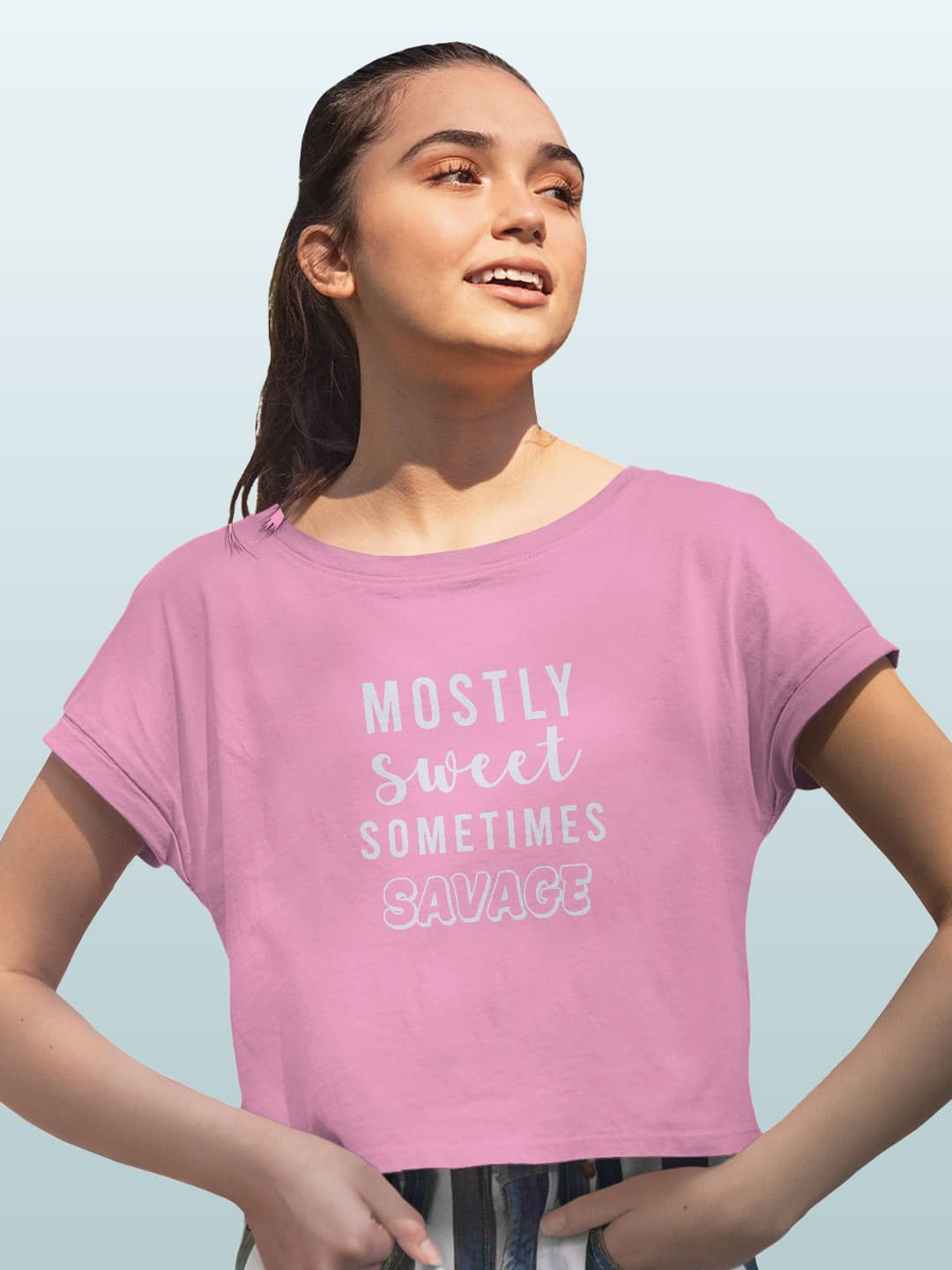 Sweet and Savage - Womens Crop Top Baby Pink Small