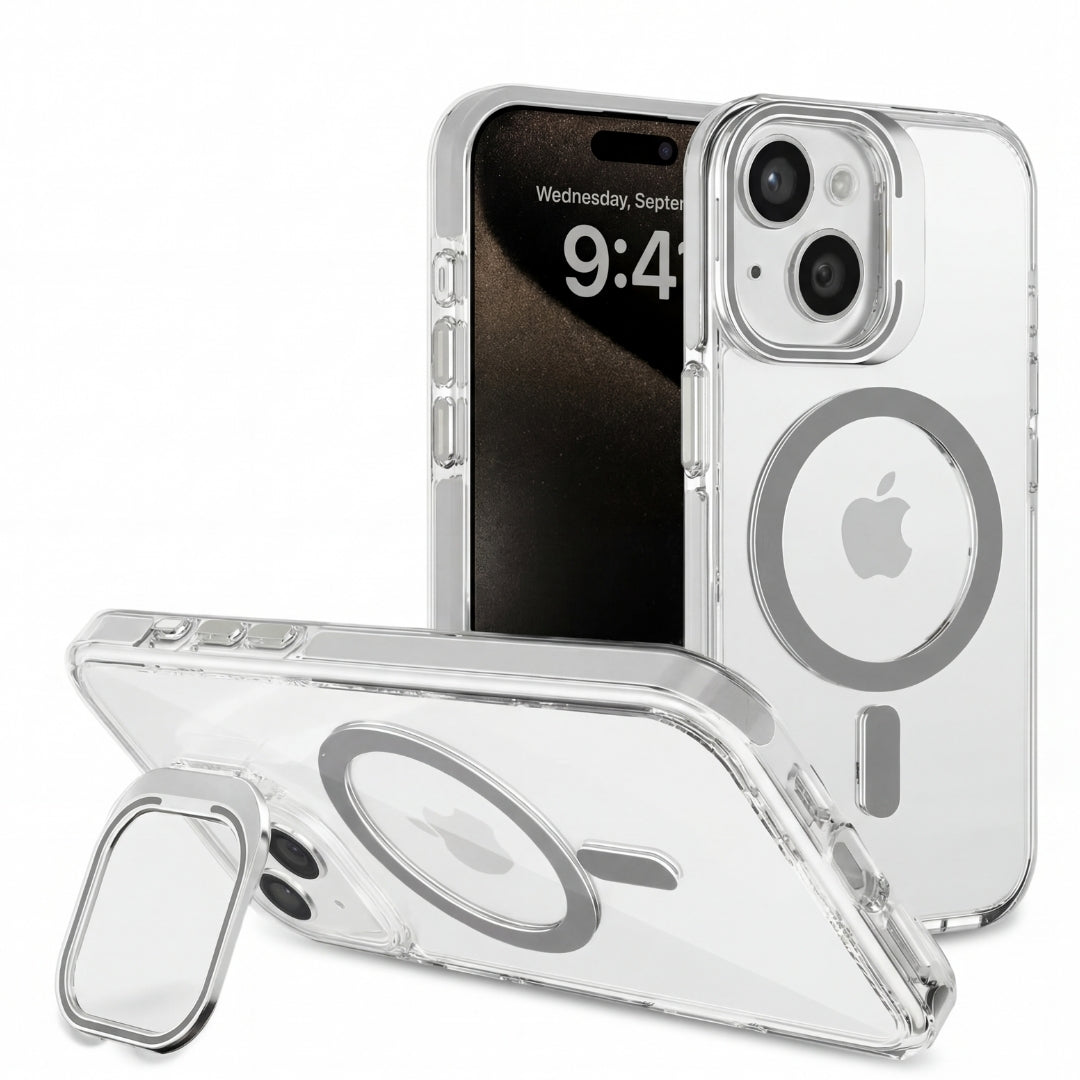 Clear Kickstand iPhone Case for iPhone 15 Grey | Macmerise