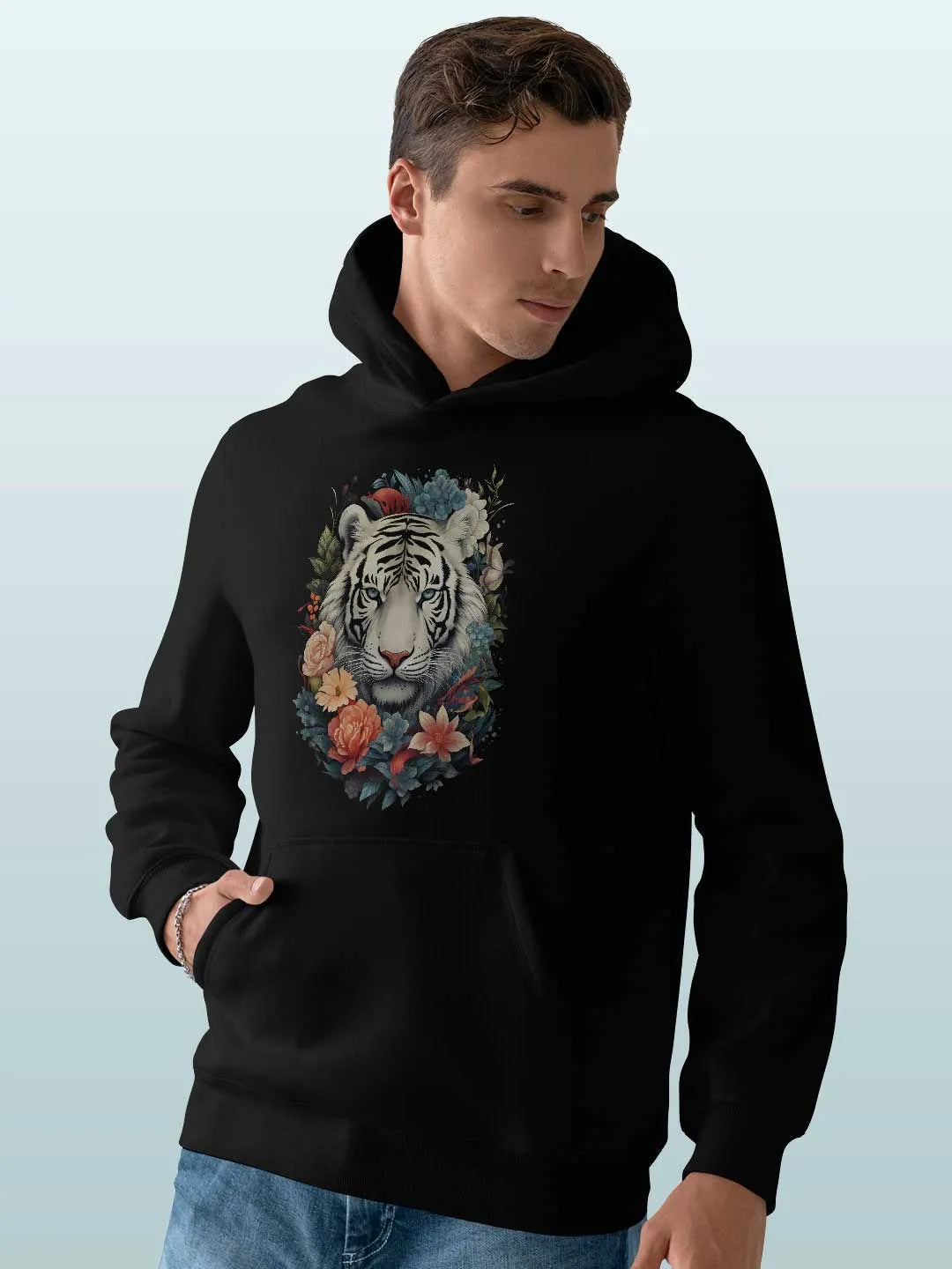 White Tiger - Mens Hoodie Black Small