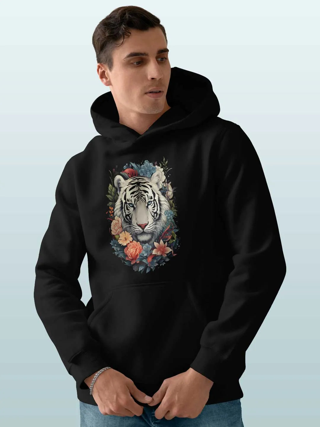 White Tiger - Mens Hoodie Black Small