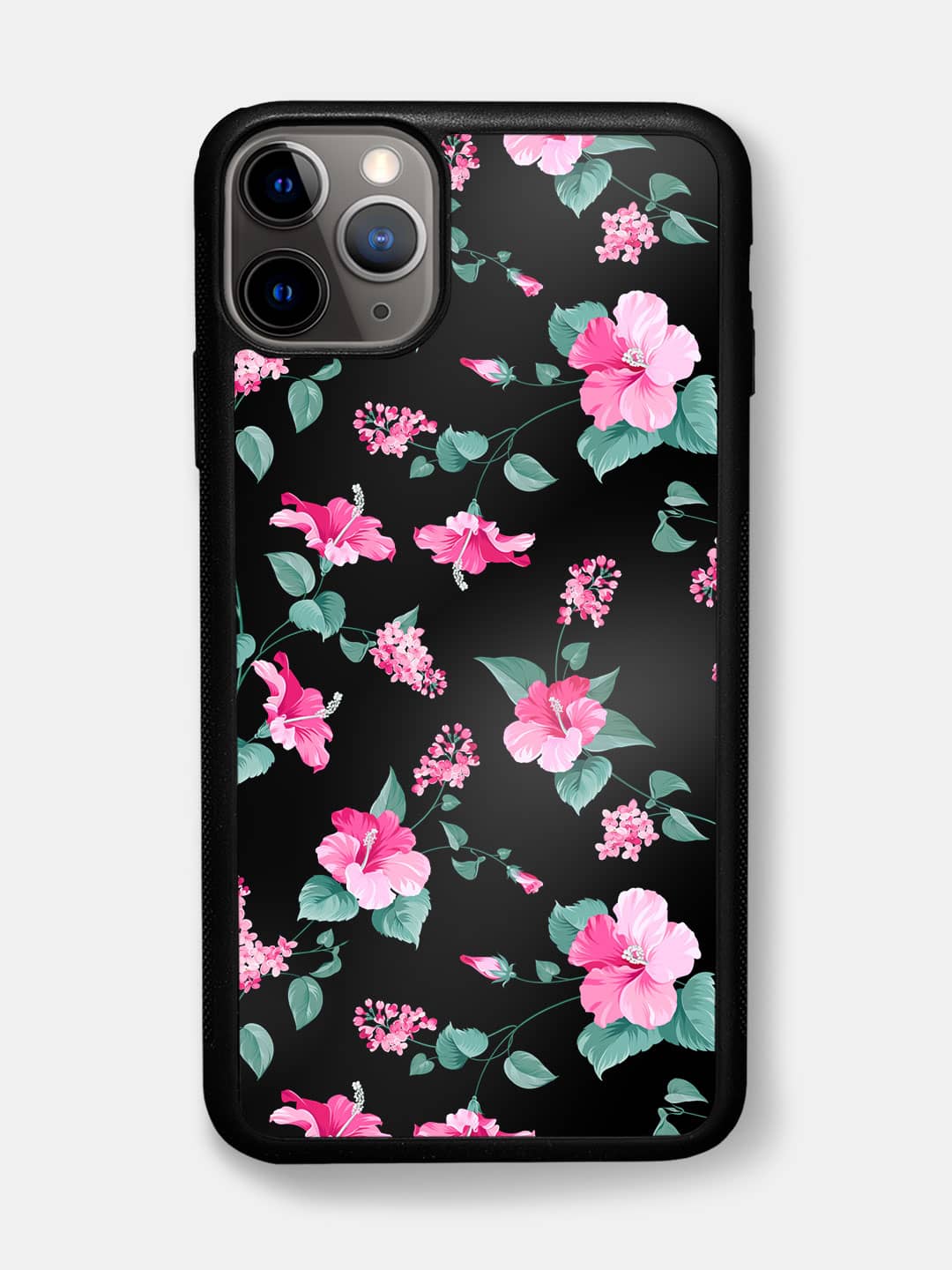 SK Hibiscus Blush Black - iPhone 11 Pro Max Bumper Cover