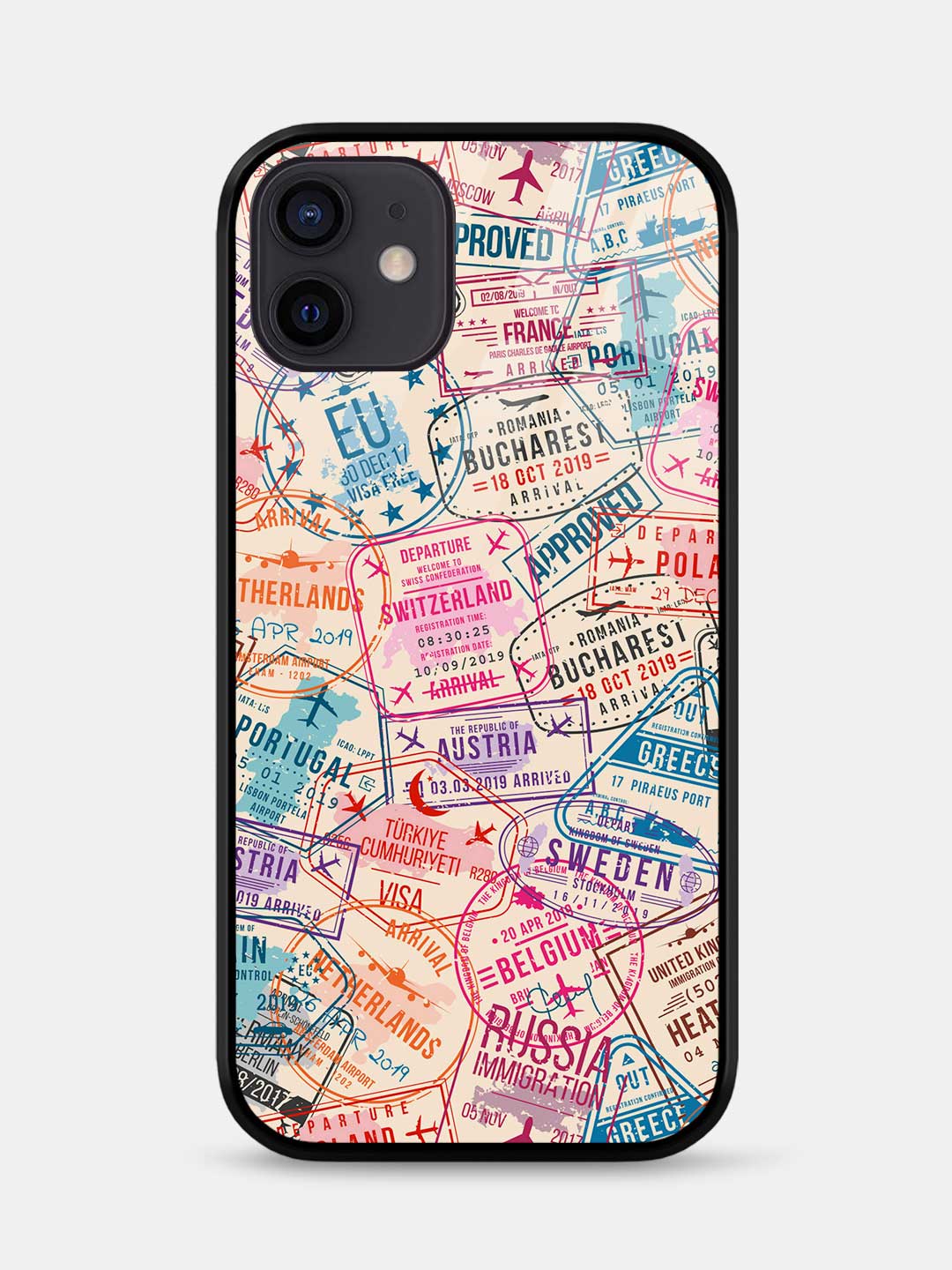 Immigration Stamps Beige - iPhone 12 Mini Glass Cover