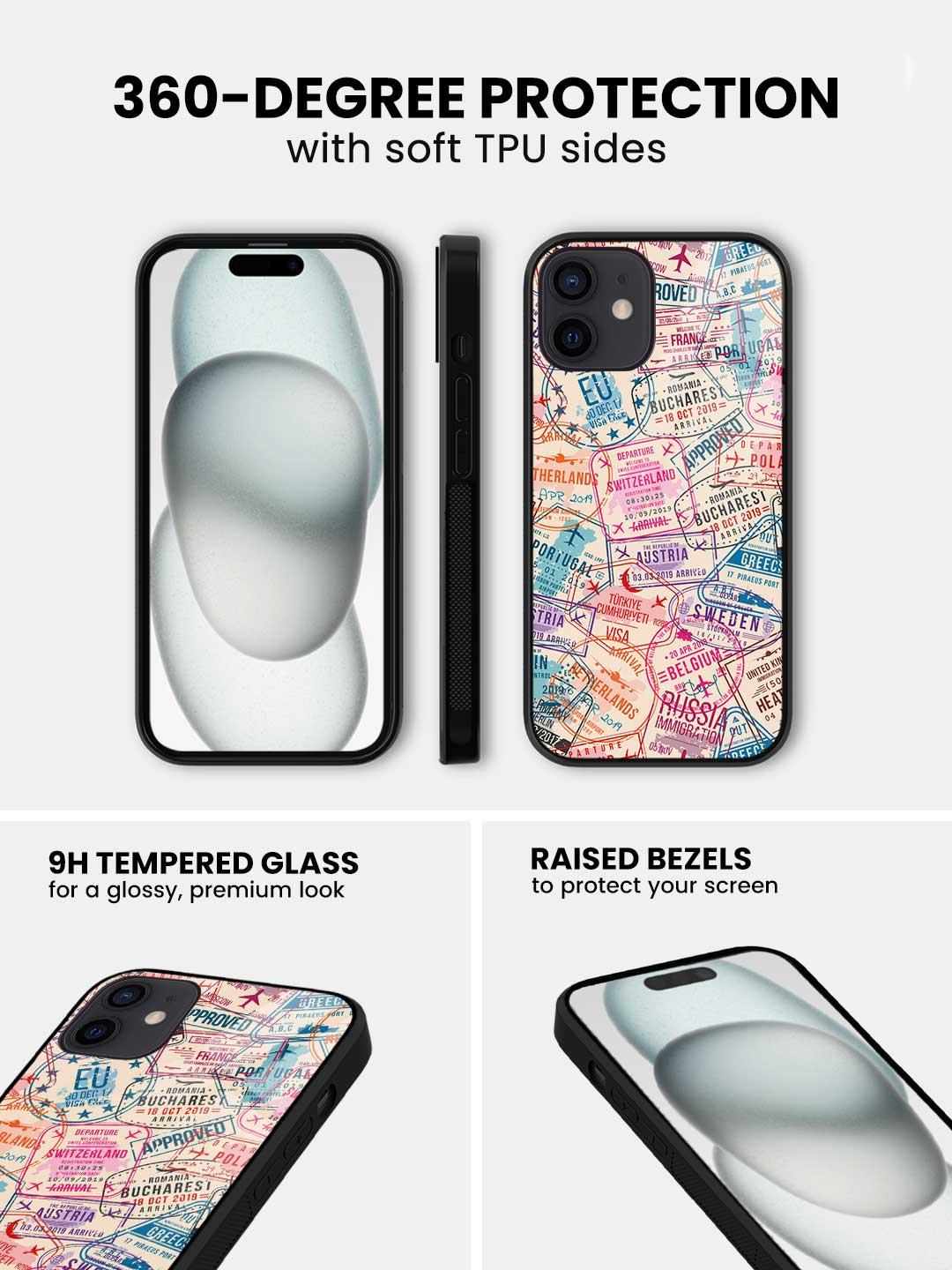 Immigration Stamps Beige - iPhone 12 Mini Glass Cover