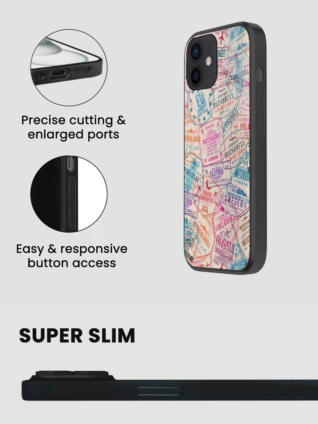 Immigration Stamps Beige - iPhone 12 Mini Glass Cover