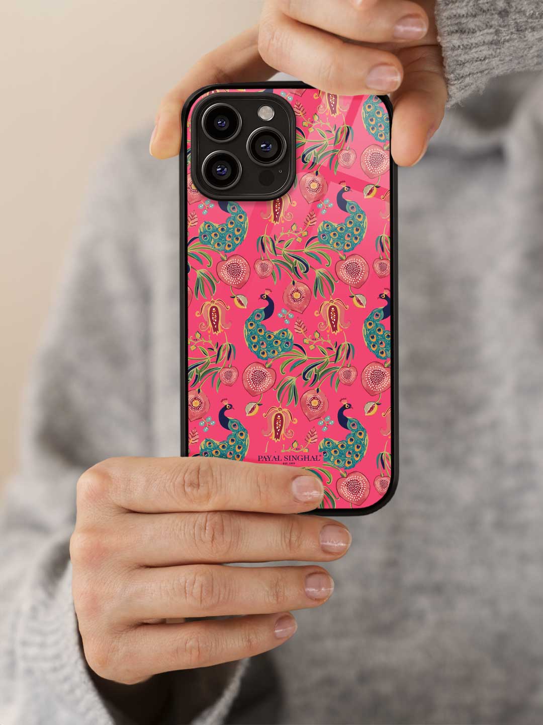 Payal Singhal Anaar and Mor Pink - iPhone 12 Pro Glass Cover
