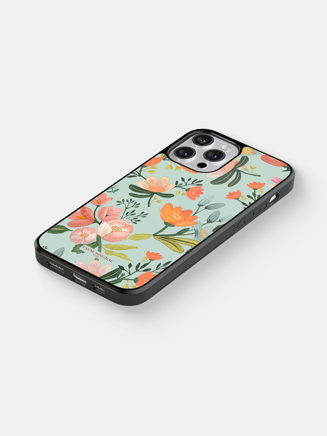 Payal Singhal Aqua Handpainted Flower - iPhone 13 Pro Max Bumper Cover