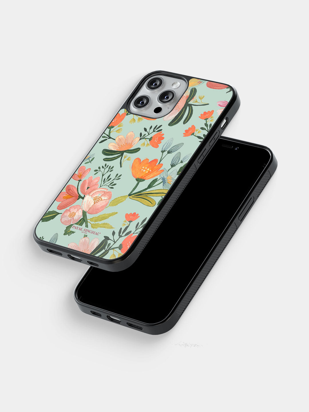 Payal Singhal Aqua Handpainted Flower - iPhone 13 Pro Max Bumper Cover