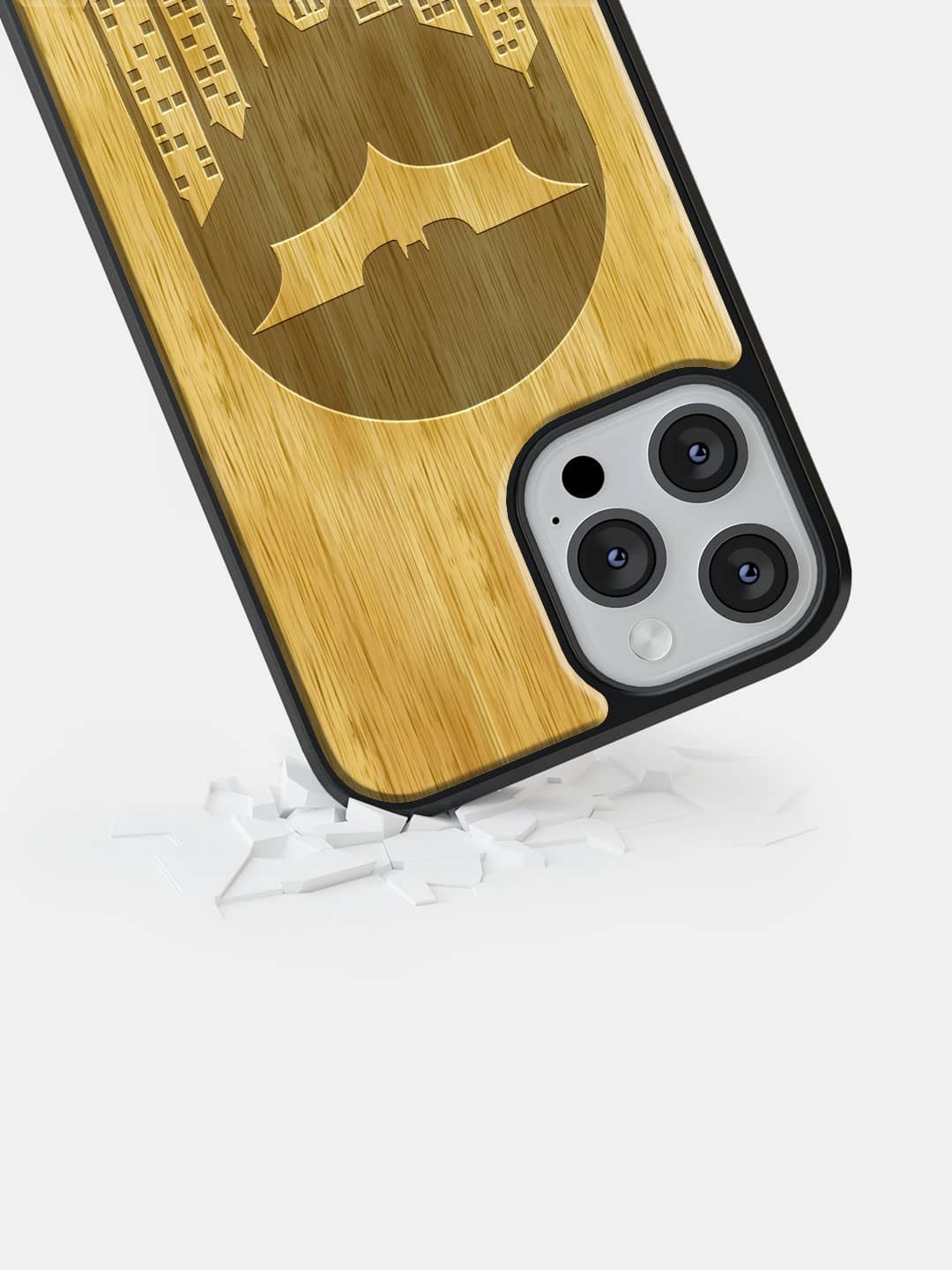 Bat Signal - iPhone 13 Pro Max Oak Wood Cover