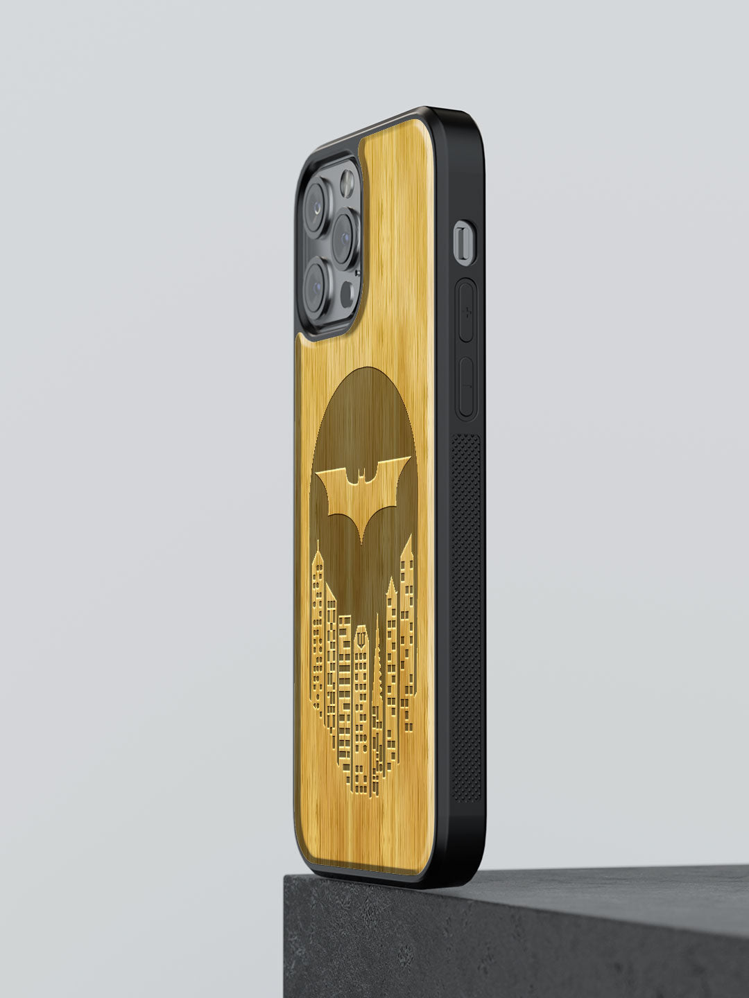 Bat Signal - iPhone 13 Pro Max Oak Wood Cover